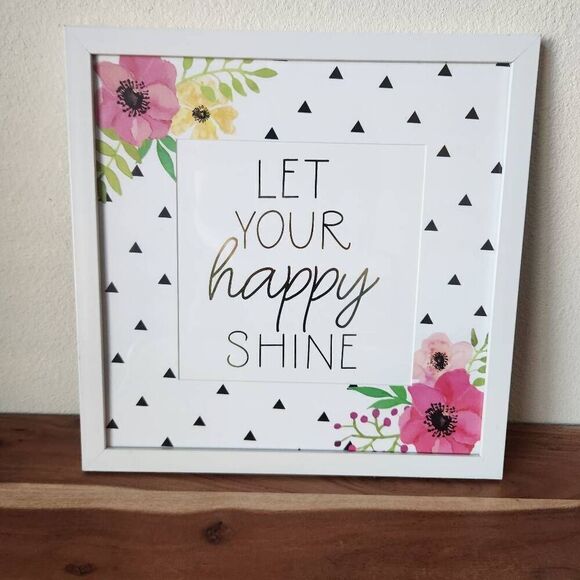 Let your happy shine sign home decor floral poppy new framed office wall art pri - Picture 1 of 6